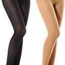 MANZI 2 Pairs Shiny Pantyhose for Women Open Crotch Shimmer Tights 20 Denier (Large-X-Large, Black/Natural)