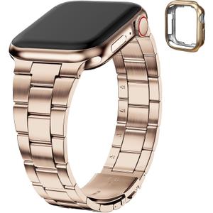 Fullmosa No Tools Needed Compatible with Apple Watch Bands for Women Men 46mm Series 11 10, Metal Strap Stainless Steel Wristband with Case for iWatch, Rose gold