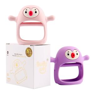 Smily Mia 2pack Penguin Teether for Babies 0-6Month, Infant Teething Toys, Pacifiers for Breastfed Babies, Silicone Teething Mittens for 3-6Months, Perfect Shower Gift+Baby Registry, Pink&Purple