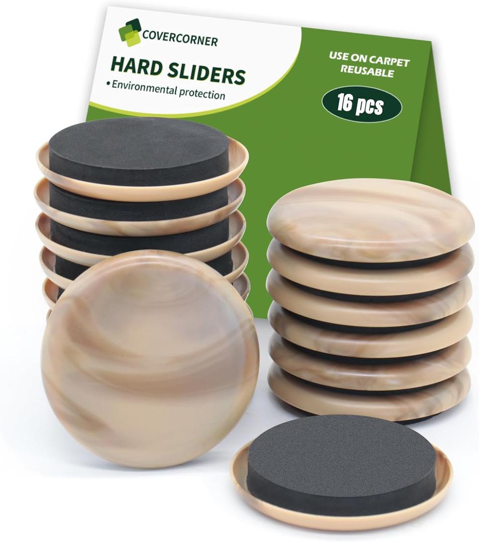 Furniture Sliders for Carpet 16 PCS - 2 1/2 inch Furniture Moving Slider Chair Legs Floors Protectors Furniture Movers Sliders  Move Your Furniture Easy & Safely(for Carpet) Beige Coffee