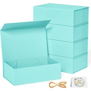 5 Pack Turquoise Gift Box, 9.5x6x3'' Gift boxes for Presents with Lids Magnetic Closure Rectangle Collapsible for Bridesmaid Proposal Box, Wedding