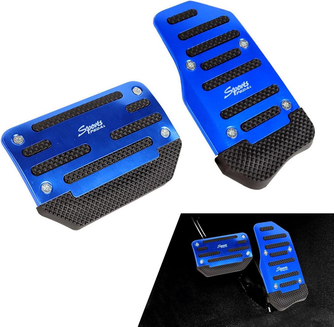 2 PCS Car Non-slip Pedal Pads Set, Alloy Brake Pedal Protectors, Accelerator Foot Pad Covers, Universal for Most Cars SUVs Trucks (Blue)
