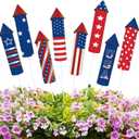 CroBlissful 8 Pcs 4th of July 250th Garden Stake Metal USA Flag Yard Sign Patriotic Decor for Independence Day Memorial Day Metal Plant Stick Outdoor Lawn Garden Home Yard Decorations(Rockets)