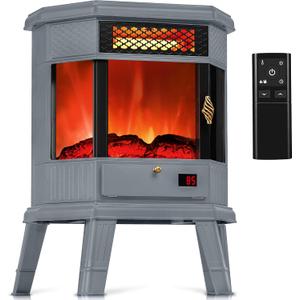 RealSmart Electric Fireplace Heater 22 in Freestanding Fireplace Stove Infrared Fireplace with 3D Flame Effect Remoted Control, Timer, Overheating Protection (Gray)
