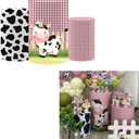 Cows Pink Plaids Spandex Round Cylinder Pillars Covers for Barn Farm Birthday Party Decorations Pedestal Stand Tablecloth Cover Kids Baby Shower Parties Props(Fit for D14''xH30'' Tables)