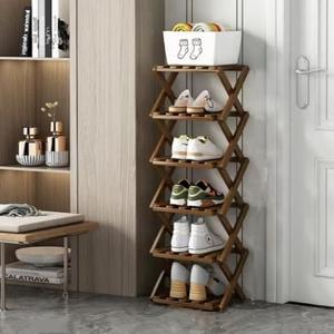 XZXWZX Shoe Rack, Bamboo Foldable Shoes Organizer Free Standing Shelf for Entryway, Closet, Bedroom, Hallway, | Natural | Functional | Multifunctional Shoe Rack (Brown Color) 6 Layers