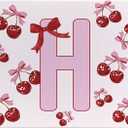 Rusenbao Cute Custom Cherry Mouse Pad, Cute Small Personalized Coquette Pink Bow Mouse Pad for Desk Women Girls, Customizable Initial Mousepads for Laptop, Computer, Office, 9.5x7.9 Inch(Letter H)