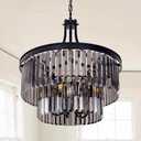 Wellmet Black Crystal Chandeliers, 5 Light Farmhouse Chandeliers for Dining Room, Hanging Light Fixture with Grey Crystal, 2 Tiers Ceiling Lights for Living Room, Kitchen, Bedroom, Entryway, 19.68''D