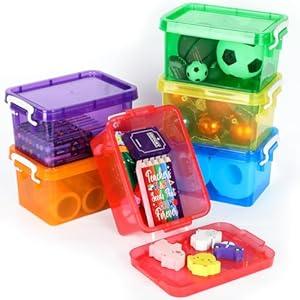 Bornerwhite 6 Pack Colorful Plastic Storage Bins with Lids 4 Quart Small Storage Boxes with Latching Lids Handle Stackable Clear Colored Storage Organizer Bins for Toy Craft Classroom