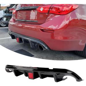 Rear Diffuser with Light Fit for Infiniti Q50 2014 2015 2016 2017, Add-on Body Kit Rear Bumper Lower Lip Splitter Exterior Accessories (Carbon Fiber Style)