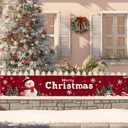 2 x Merry Christmas Banner 118x20 Inches Red Backdrop Snowman Christmas Trees Snowflakes Winter Holiday Scene Indoor Outdoor Party Wall Hanging Festive Photo Background Porch Decoration