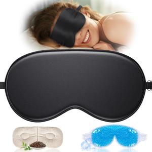 TOPOINT Silk Sleep Mask Light Blocking, 3-in-1 Cooling Heated Eye Mask for Sleeping, Includes Silk Senna Seed and Gel Masks for Women Men Dry Eye Dark Circles