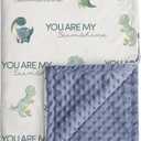 Dinosaur Baby Blankets for Boys, Super Soft Newborn Nursery Blanket with Double Layer Dotted Backing - Blue Babies Minky, Cozy Printed Bed Throw Blanket (30" x 40")
