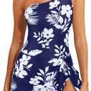 Tempt Me Women One Piece Swim Dress One Shoulder Swimsuit with Skirt Tummy Control Swimdress Bathing Suit XL