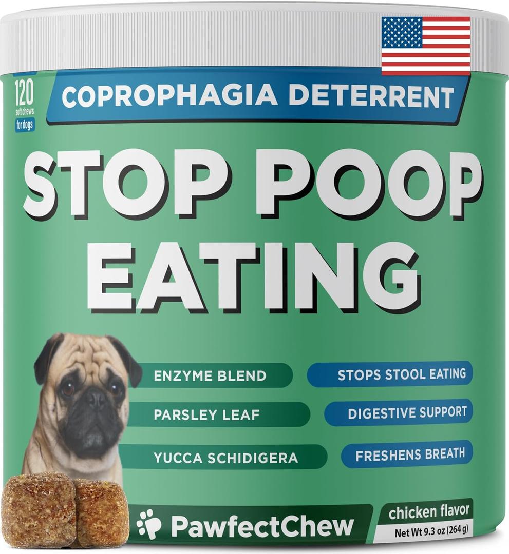 Coprophagia Deterrent for Dogs & Breath Aid Support - No Poo Chews for Dogs w/Probiotics, Digestive Enzymes Stop Dog Poop Eating - Stool Eating Deterrent - Made in USA - 120 Soft Chews