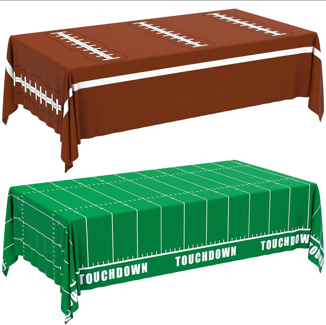 4 x Football Party Decorations Disposable Tablecloth - 2 Pack Plastic Table Covers with Touchdown Field and Football Design, for Birthday, Game Day, Tailgate and Big Game, 54 x 108 Inch