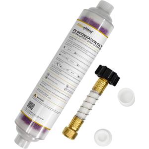 Filterelated Spotless Car Wash Inline Deionizer with Visual Resin Technology-Transparent Housing,Color-Changing Media (Purple to Brown),Includes Hose Extension&Caps for RV,Auto,Solar,Spot-Free Rinse