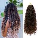 Goddess Locs Crochet Hair 14 Inch 7 Packs Ombre Brown Boho Faux Locs Crochet Hair for Black Women Pre Looped Crochet Locs with Curly Ends (1B/30)