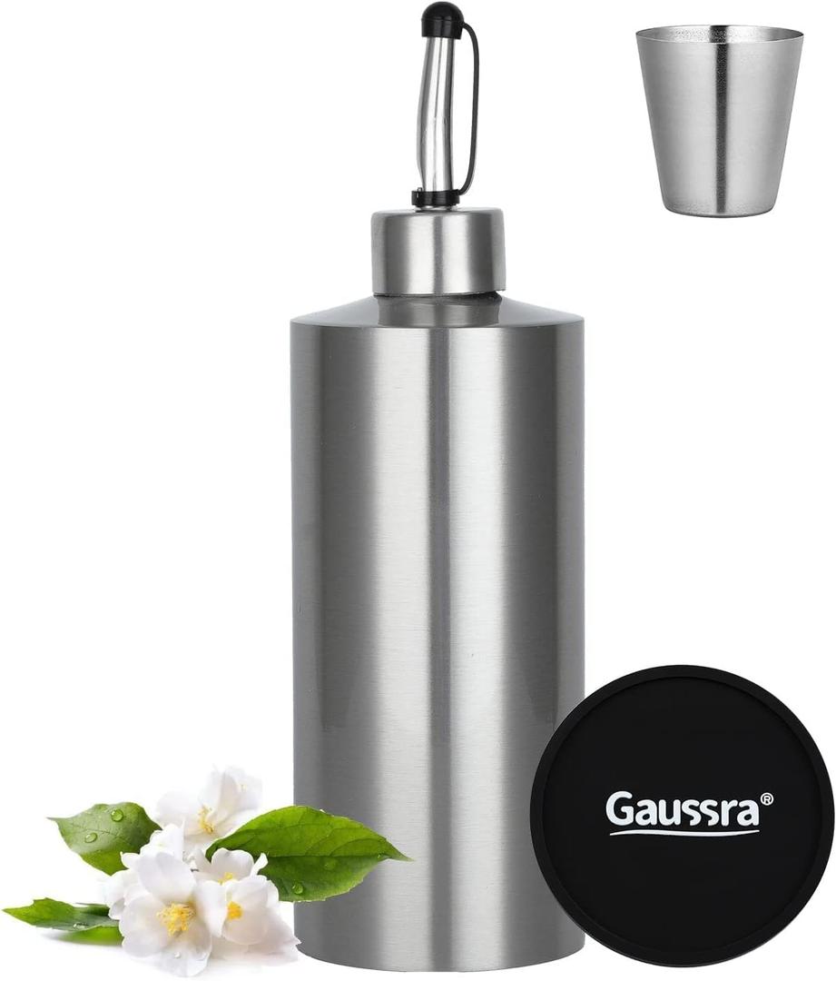 20 Oz Mouthwash Dispenser with Mat and Cup, Nickel Brushed Stainless Steel Bottle, Mouthwash Dispenser for Bathroom, Refillable Mouthwash Bottles Container with Funnel and Labels