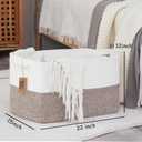 COMFY-HOMI Large Laundry for Organizing|Rectangle Cotton Rope Storage with Handles|Blanket for Living Room|Woven Laundry for Towels, Toys, Clothes-22x15x12-White/Brown