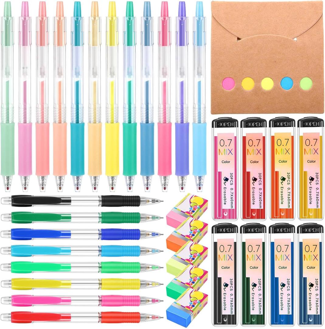 Faccito 35 Pcs Color Mechanical and Color Set Operation Christmas Gifts Include Colorful Ink Pens Refills Erasers Sticky Notes Stationary Supplies for Writing Drawing