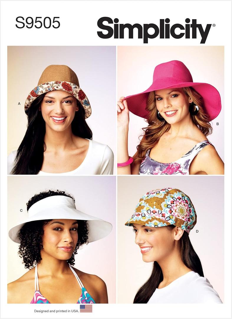 Simplicity Bell-Shaped, Lined, Wide Brim, and Open Crown Hat Sewing Pattern Kit, Code S9505, Sizes S-M-L, Multicolor