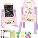 Amagoing Easel for Kids, Adjustable Standing Art Easel for Toddler, Double Magnetic Drawing Board with Painting Accessories, Birthday Christmas Gift for Little Boys Girls, Middle Size (Purple Pink)