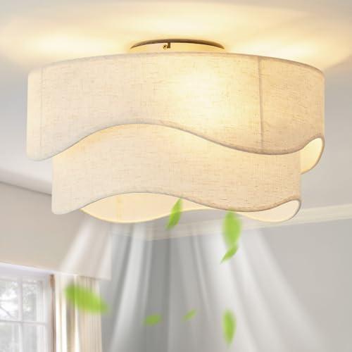 DSYBRI Flush Mount Ceiling Fan with Lights, 20" Low Profile Boho Ceiling Fan with Light Remote Control, Caged with 6 Speeds for Bedroom, Nursery, Living Room