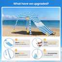 Grandekor Upgraded 6'6' Pop Up Beach Canopy Tent Dark Blue White Stripe | Beach Cabana for Family & Kids UPF 50+ Sun Shelter for Pool Camping with Sand Anchor Sidewall