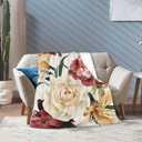 Roses Watercolor Floral Bed Blanket Ultra Soft Throw Blanket All Season Warm Light Weight Cozy Plush Blankets for Home Bedroom Sofa Chair Travel, 60"X80"