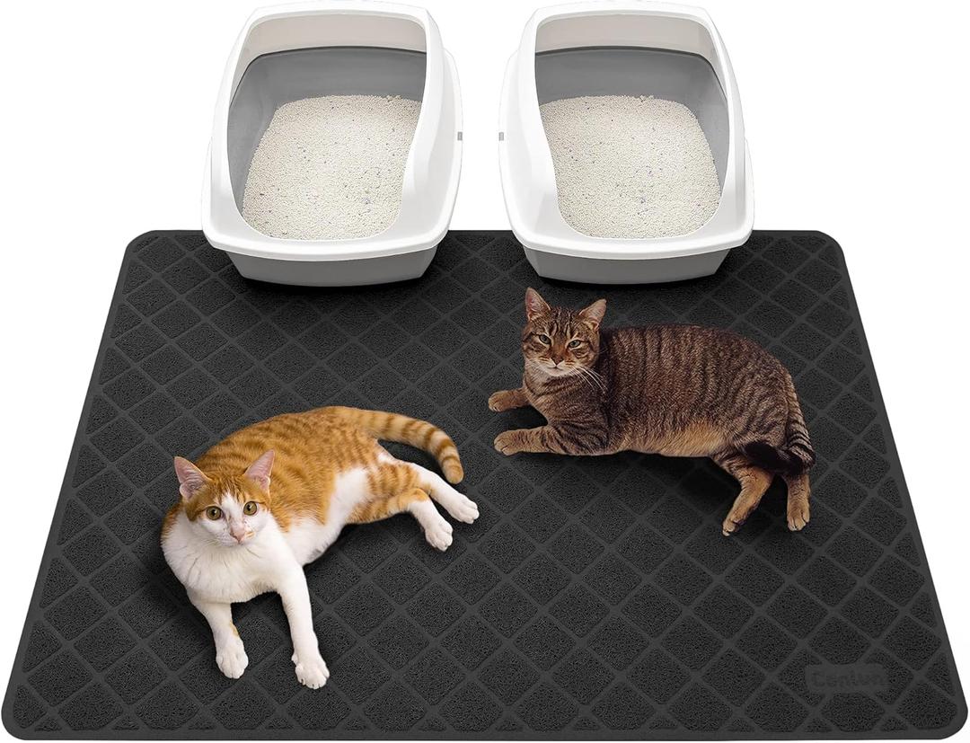 Cat Litter Mat Litter Trapping Mat, Black Premium Durable PVC Grid Mesh with Scatter Control, Non-slip, Less Waste Cat Litter Box Mat, Soft on Kittys Paws, Urine Waterproof 47" x 35"