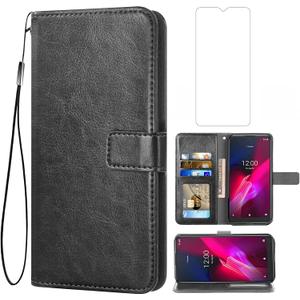 Asuwish Compatible with T-Mobile Revvl 4 Wallet Case Tempered Glass Screen Protector Leather Flip Card Holder Stand Phone Cases for Tmobile Revvl4 T Mobile Revel Revell Four TCL Revll4 Women Men Black