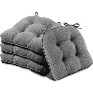 Basic Beyond Chair Cushions for Dining Chairs 4 Pack, Chair Cushion with Ties and Non Slip Backing, 15.5 x 15.5 inches Tufted Kitchen Chair Pads for Dining Chairs(Dark Grey)