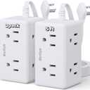 2 Pack 5Ft Flat Plug Small Power Strip,3-Side White Extension Cord with 6 Wide Outlets Extender,No Surge Protector,Cruise Ship Essentials,Multi Plug for College Dorm Home Office Travel,Wall Mount