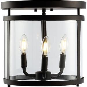 JONATHAN Y 12.5" Oil Rubbed Bronze 3-Light Iron and Glass Flush Mount, Modern Farmhouse Rustic Vintage Lantern for Kitchen Bedroom Entryway, UL Listed, LED Bulbs Included JYL7503A