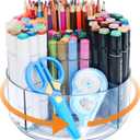 Pencil Holder for Desk, 360-Degree Rotating Pen Marker Crayon Organizer, Spinning Acrylic Desk Pen Organizer Storage, 5 Slots Large Capcaity Caddy for Home Office School Kids Art Supplies (Diameter 6.9")