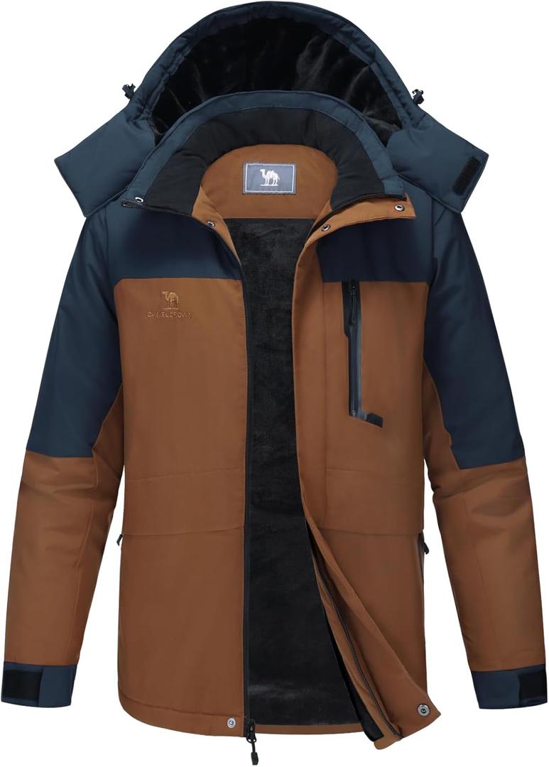 CAMEL CROWN Men's Winter Ski Jacket Mountain Snow Coats Waterproof Detachable Hood Windproof Fleece Rain Jackets (XXXL)