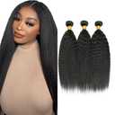 Natural Black Human Hair Bundles Brazilian Virgin 3 Bundles 18 20 22 Inch Kinky Straight Bundle Human Hair Extensions 50 Gram Per Bundle for Woman