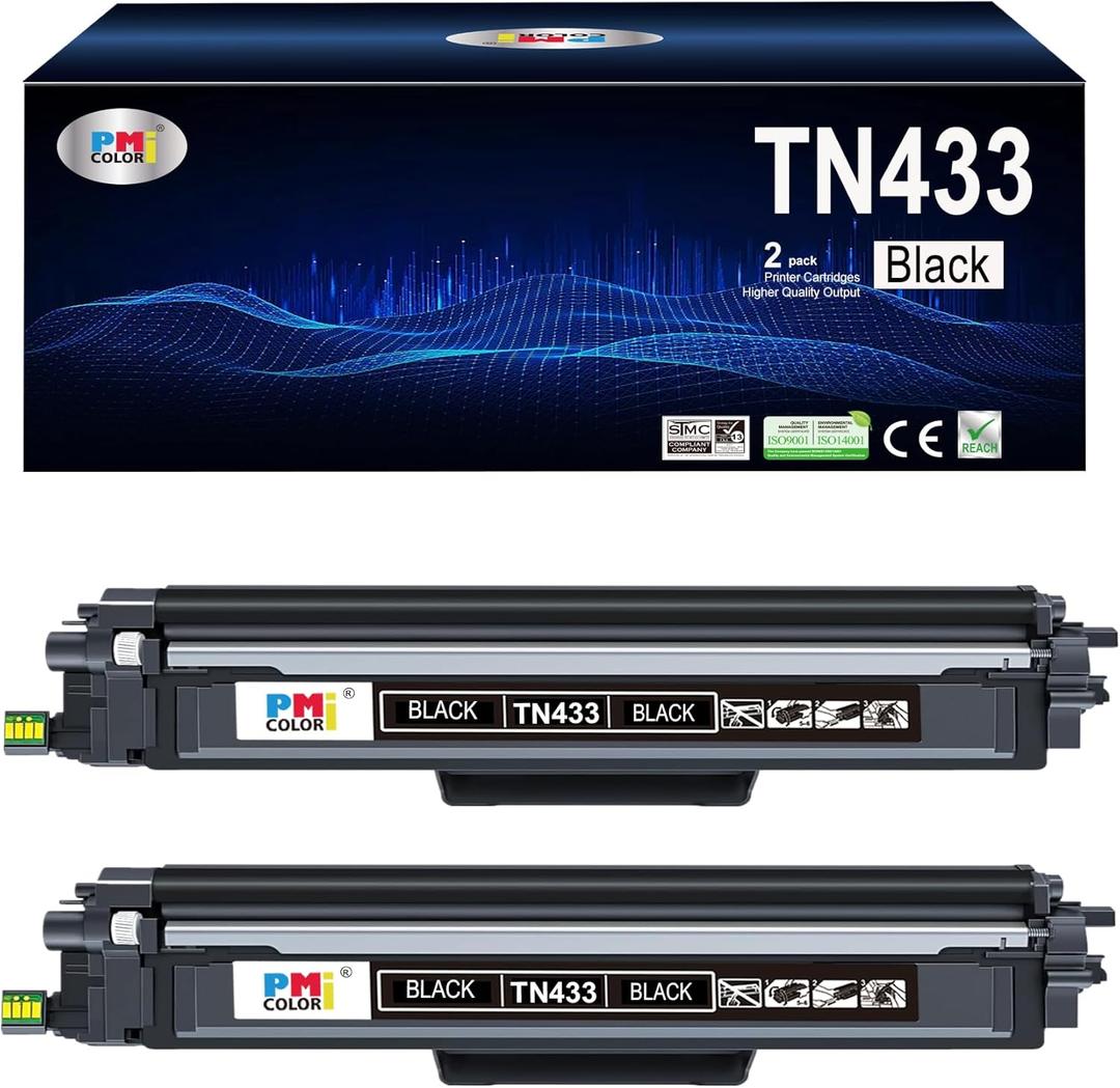 TN433BK High Yield Black Toner Cartridge Replacement for Brother TN433 TN-433 TN 433 HL-L8260CDW, HL-L8360CDW, HL-L8360CDWT, MFC-L8610CDW, MFC-L8895CDW, MFC-L8900CDW Printer.