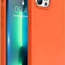 Miracase Designed for iPhone 13 Pro Max Case with Screen Protector,[Soft Anti-Scratch Microfiber Lining],Shockproof Liquid Silicone Rubber Phone Case Cover 6.7 inch, Orange