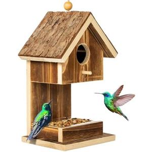 Bird Houses for Outside Hanging Bird House Feeder for Hummingbirds Cardinal Wren Bluebird Wild Birds Small Natural Wood Birdhouse for Country Cottages Farmhouse Outdoor Garden Decoration