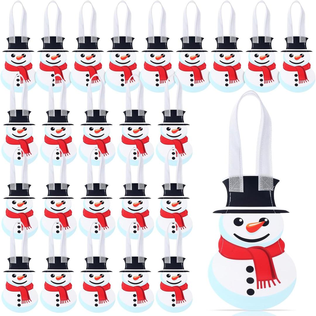 Yoojahow 24 Pcs Winter Snowman Gift Bags Mini Snowman Shaped Treat Bags With Handles Non Woven Reusable for Winter Party Supplies Goodie Candy Snack Gift Xmas Class Favors Decor