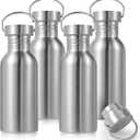 Volhoply 20oz Uninsulated Single Walled Water Bottle 4 Pack, Stainless Steel Reusable Water Bottles with Handle, BPA Free & Plastic Free 18/8 304 Metal Water Bottles for Camping, Hikers, Cyclists