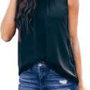 Allimy Women Summer Ruffle Trim Neckline Tank Tops Double Lined Chiffon Blouses (Black, XS)