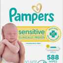 Pampers Sensitive Baby Wipes, Water Based, Clinically Proven, Hypoallergenic, and Unscented for Babies, 588 Wipes Total (7 Refill Packs) 