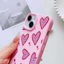 wanguagua for iPhone 15 Case Summer Cute Hearts Eyes Hot Pink | Soft Slim TPU Protective Shockproof Phone Cover for Women Girls, Durable, Girly