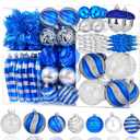 130pcs Christmas Ball Ornaments Set, Shatterproof Christmas Tree Ball Ornament Decoration, Plastic Xmas Ornaments Bulk Hanging Balls, Holiday, Home, Wedding Party, Blue and Silver