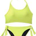 Beautikini Period Swimwear for Teens Two Piece Menstrual Leakproof Swimsuit Halter Bikini Set Bathing Suits for Girls Women (Yellow, M)