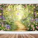 Imirell Fairy Wonderland Tale Backdrop 7Wx5H Feet Greenery Enchanted Woodland Garden Polyester Fabric Pink Purple Flower Floral Butterfly Photography Backgrounds Photo Shoot Decor Props Decoration