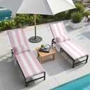 Outdoor Chaise Lounge Cushion Set of 2 with Head Pillow and Side Pockets, Water Repellent & Weather Resistant Patio Recliner Lounge Chair Cushions for Lawn, Pool & Beach (Pink Stripe, 72" x 21")
